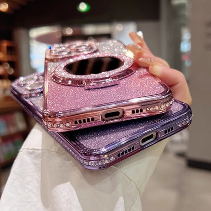 For iPhone 12 MagSafe Rhinestone Mirror Glitter TPU Phone Case(Sakura Pink) - iPhone 12 / 12 Pro Cases by buy2fix | Online Shopping UK | buy2fix