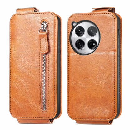 For OnePlus 12 Zipper Wallet Vertical Flip Leather Phone Case(Brown) - OnePlus Cases by buy2fix | Online Shopping UK | buy2fix