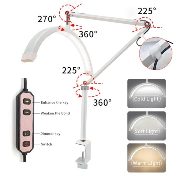 HD-M3X For Eyelash Extensions / Tattoo / Nail Art Lighting Lamp 16 inch Clip-on Half Moon Desk Lamp(UK Plug) - Selfie Light by buy2fix | Online Shopping UK | buy2fix