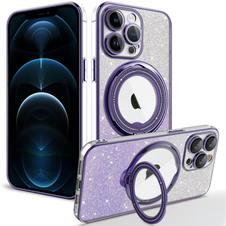 For iPhone 12 Pro Max Rotation MagSafe Holder Gradient Glitter TPU Phone Case(Night Purple) - iPhone 12 Pro Max Cases by buy2fix | Online Shopping UK | buy2fix