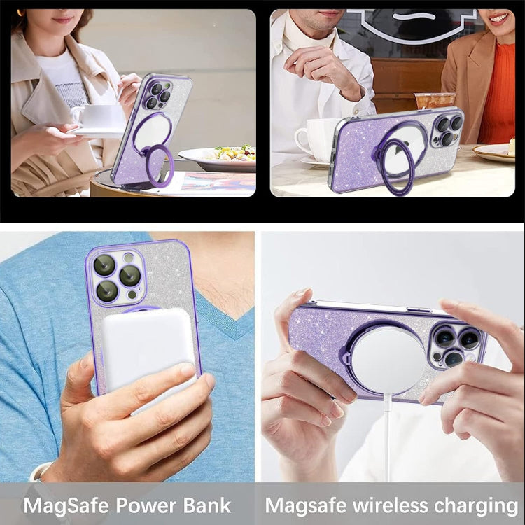 For iPhone 12 Pro Max Rotation MagSafe Holder Gradient Glitter TPU Phone Case(Night Purple) - iPhone 12 Pro Max Cases by buy2fix | Online Shopping UK | buy2fix