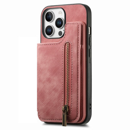 For iPhone 16 Pro Retro Leather Zipper Wallet Back Phone Case(Pink) - More iPhone Cases by buy2fix | Online Shopping UK | buy2fix