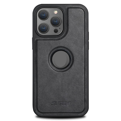 For iPhone 12 Pro Suteni G1 Magsafe Leather Back Phone Case(Black) - iPhone 12 / 12 Pro Cases by Suteni | Online Shopping UK | buy2fix