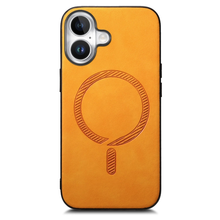 For iPhone 16 Plus Solid Color Retro Magsafe PU Back Cover Phone Case(Yellow) - iPhone 16 Plus Cases by buy2fix | Online Shopping UK | buy2fix