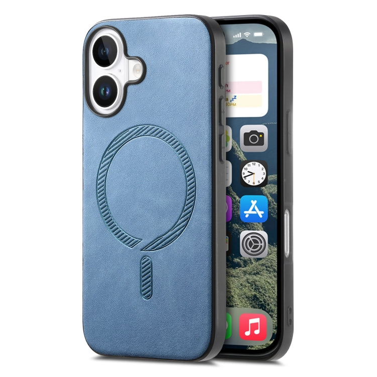 For iPhone 16 Plus Solid Color Retro Magsafe PU Back Cover Phone Case(Blue) - iPhone 16 Plus Cases by buy2fix | Online Shopping UK | buy2fix