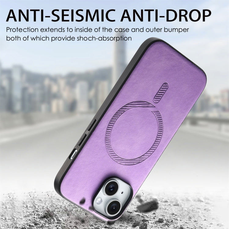 For iPhone 16 Pro Solid Color Retro Magsafe PU Back Cover Phone Case(Purple) - More iPhone Cases by buy2fix | Online Shopping UK | buy2fix