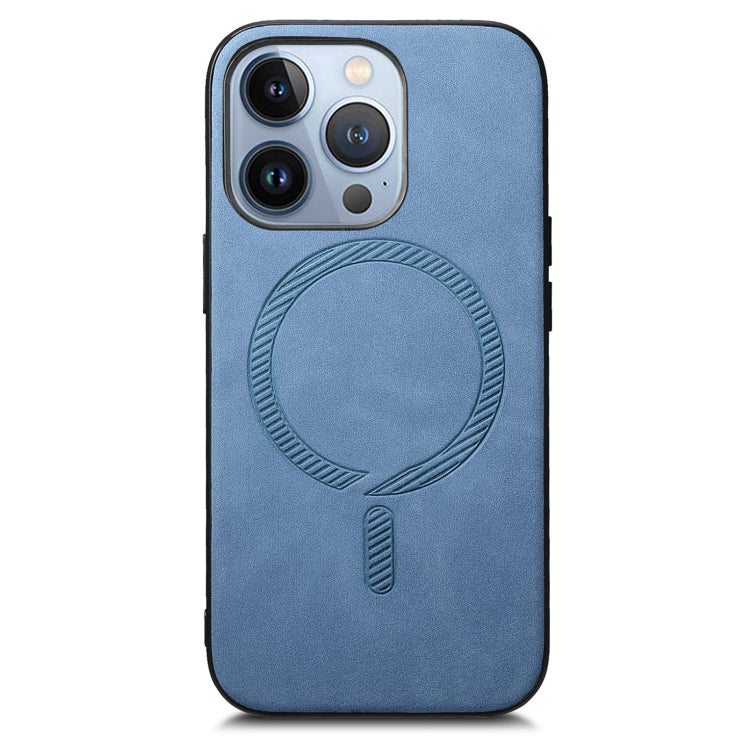 For iPhone 16 Pro Solid Color Retro Magsafe PU Back Cover Phone Case(Blue) - More iPhone Cases by buy2fix | Online Shopping UK | buy2fix