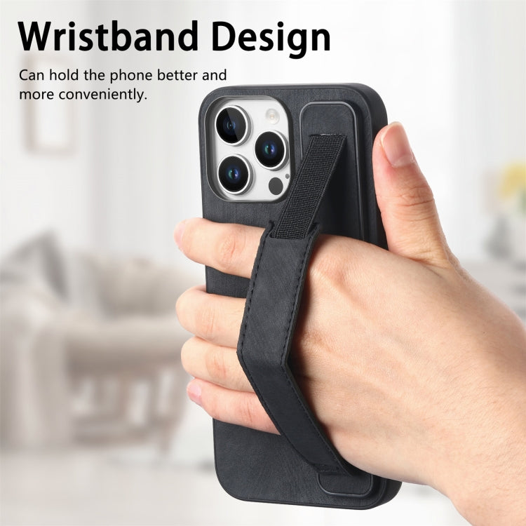 For iPhone 16 Pro Max Retro Wristband Holder Leather Back Phone Case(Black) - iPhone 16 Pro Max Cases by buy2fix | Online Shopping UK | buy2fix