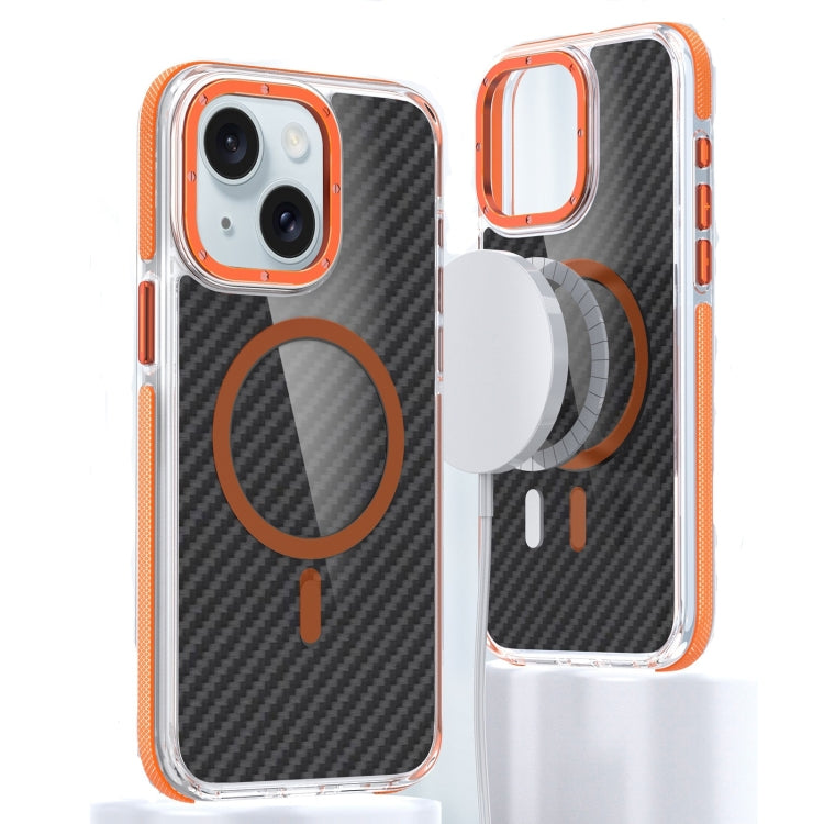 For iPhone 15 Plus Magsafe Dual-Color Carbon Fiber Phone Case(Orange) - iPhone 15 Plus Cases by buy2fix | Online Shopping UK | buy2fix