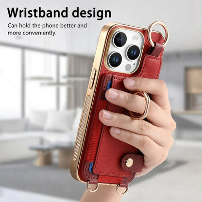 For iPhone 16 Pro Fashion Ring Card Bag Phone Case with Hang Loop(Red) - iPhone 16 Pro Cases by buy2fix | Online Shopping UK | buy2fix