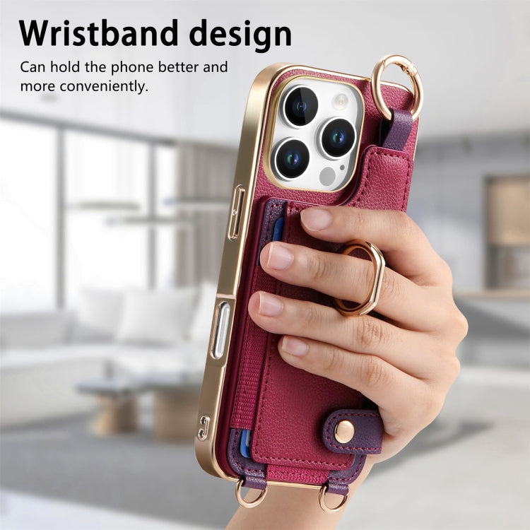 For iPhone 16 Pro Fashion Ring Card Bag Phone Case with Hang Loop(Purple) - iPhone 16 Pro Cases by buy2fix | Online Shopping UK | buy2fix