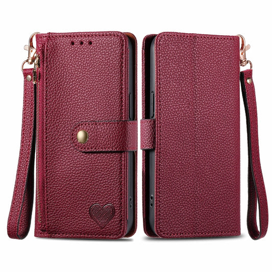 For Motorola Moto G Play 2024 Love Zipper Lanyard Leather Phone Case(Red) - Motorola Cases by buy2fix | Online Shopping UK | buy2fix
