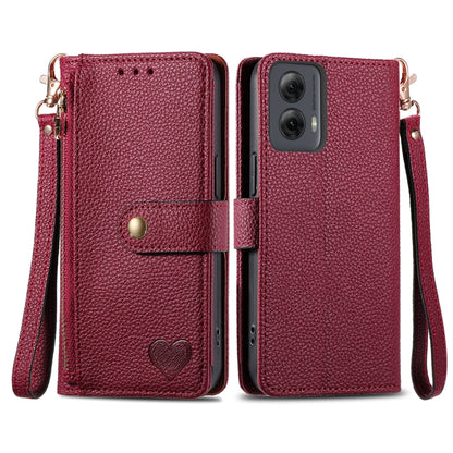 For Motorola Moto G Power 5G 2024 Love Zipper Lanyard Leather Phone Case(Red) - Motorola Cases by buy2fix | Online Shopping UK | buy2fix