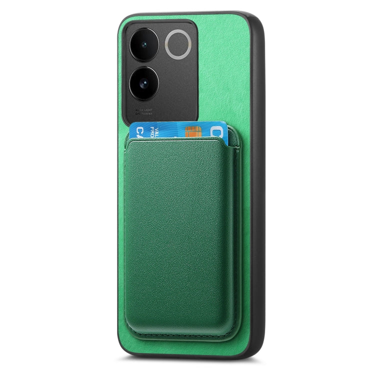 For vivo X100 5G Retro Magsafe Card Bag PU Back Cover Phone Case(Green) - X100 Cases by buy2fix | Online Shopping UK | buy2fix