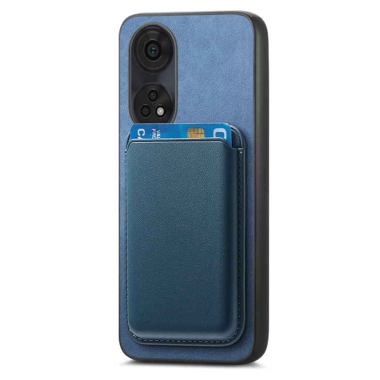 For OPPO Reno11 Global Retro Magsafe Card Bag PU Back Cover Phone Case(Blue) - Reno11 Cases by buy2fix | Online Shopping UK | buy2fix