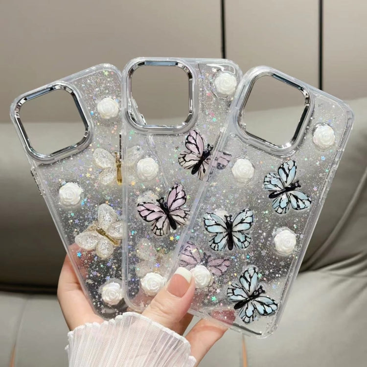 For iPhone 16 Pro Glitter 3D Butterfly TPU Phone Case(Blue) - iPhone 16 Pro Cases by buy2fix | Online Shopping UK | buy2fix