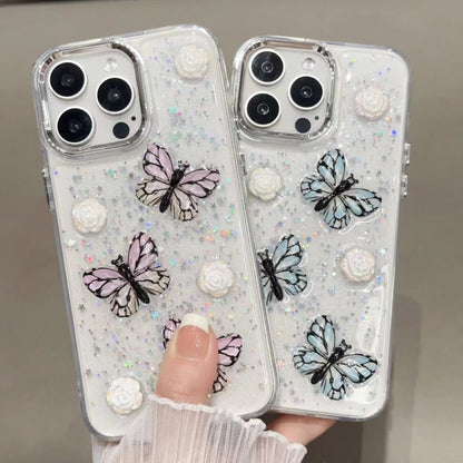 For iPhone 16 Pro Max Glitter 3D Butterfly TPU Phone Case(Gold) - iPhone 16 Pro Max Cases by buy2fix | Online Shopping UK | buy2fix