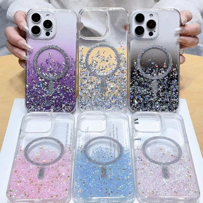 For iPhone 14 Pro Gradient Glitter MagSafe PC Hybrid TPU Phone Case(Gradient Silver) - iPhone 14 Pro Cases by buy2fix | Online Shopping UK | buy2fix