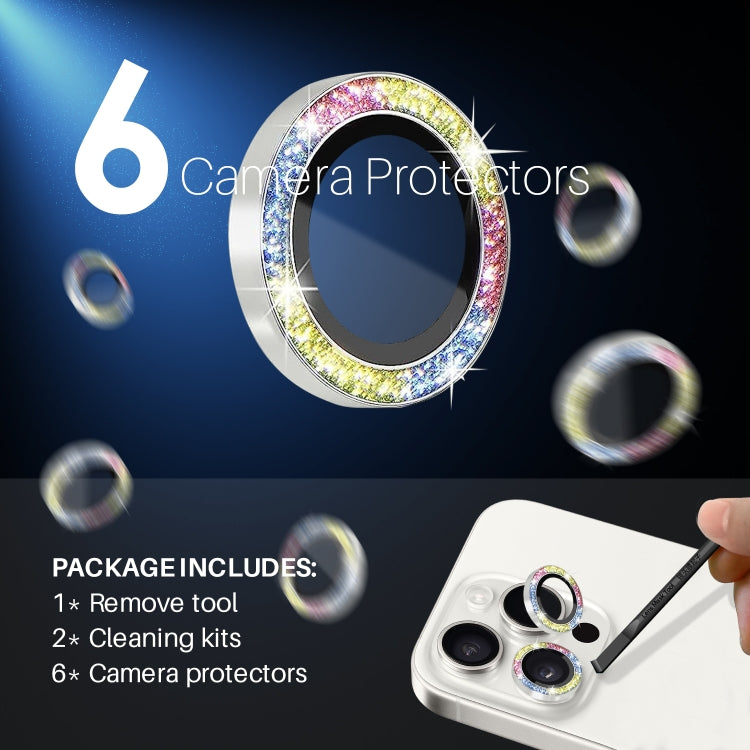 For iPhone 15 Pro / 15 Pro Max NORTHJO 2 Set 6pcs Camera Lens Protector Glitter Metal Ring Film(Colorful) - iPhone 15 Pro Max Tempered Glass by NORTHJO | Online Shopping UK | buy2fix