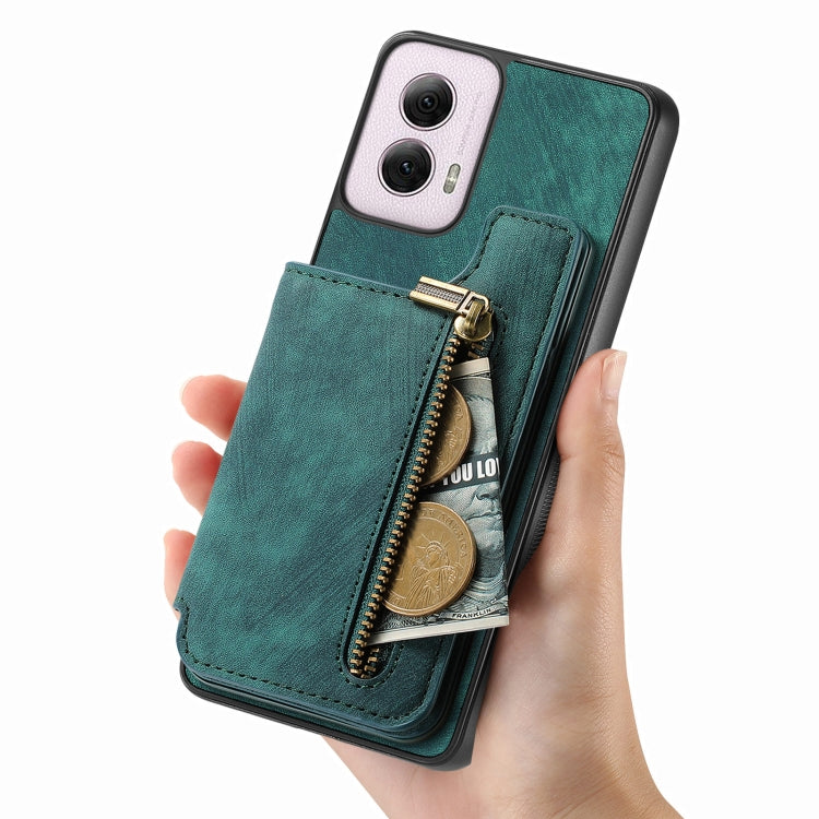 For Motorola G Power 5G 2024 Retro Leather Zipper Wallet Back Phone Case(Green) - Motorola Cases by buy2fix | Online Shopping UK | buy2fix
