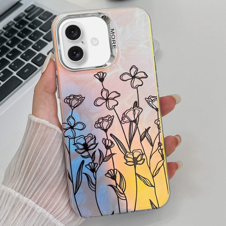 For iPhone 16 Plus Electroplating Laser Flower Texture TPU Phone Case(Drawn Flowers AH3) - iPhone 16 Plus Cases by buy2fix | Online Shopping UK | buy2fix