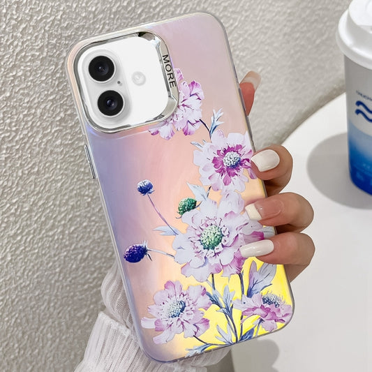 For iPhone 16 Electroplating Laser Flower Texture TPU Phone Case(Zinnia AH9) - iPhone 16 Cases by buy2fix | Online Shopping UK | buy2fix