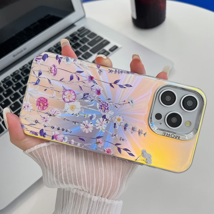 For iPhone 16 Pro Max Electroplating Laser Flower Texture TPU Phone Case(Peony AH11) - iPhone 16 Pro Max Cases by buy2fix | Online Shopping UK | buy2fix