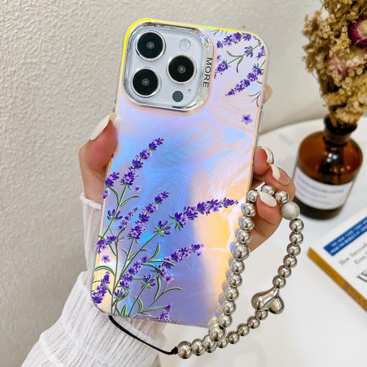 For iPhone 16 Pro Max Electroplating Laser Flower Phone Case with Wrist Strap(Lavender AH14) - iPhone 16 Pro Max Cases by buy2fix | Online Shopping UK | buy2fix