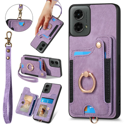 For Motorola Moto G 2024 Retro Skin-feel Ring Multi-card RFID Wallet Phone Case(Purple) - Motorola Cases by buy2fix | Online Shopping UK | buy2fix