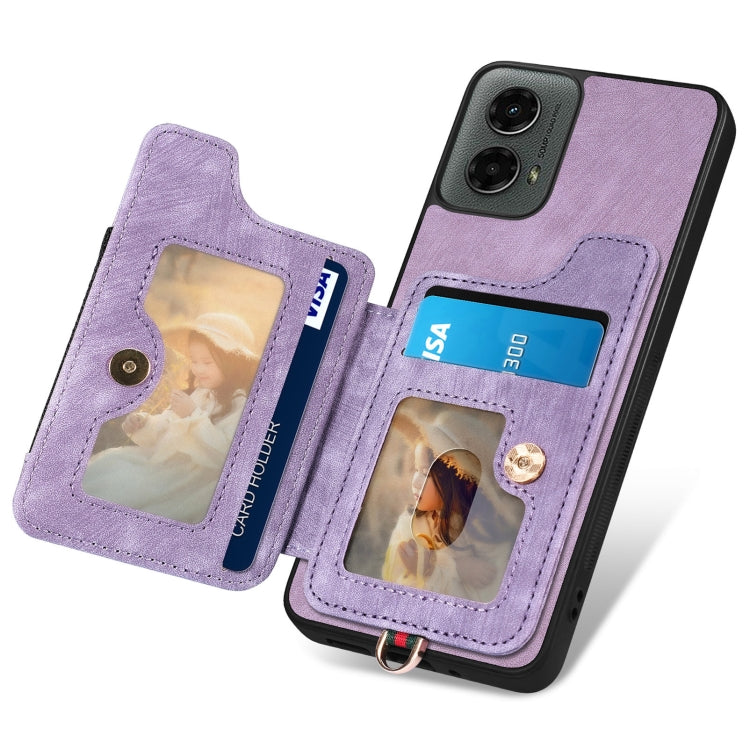 For Motorola Moto G 2024 Retro Skin-feel Ring Multi-card RFID Wallet Phone Case(Purple) - Motorola Cases by buy2fix | Online Shopping UK | buy2fix