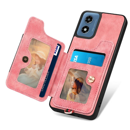 For Motorola G Play 2024 Retro Skin-feel Ring Multi-card RFID Wallet Phone Case(Pink) - Motorola Cases by buy2fix | Online Shopping UK | buy2fix