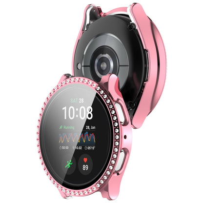 For Samsung Galaxy Watch 7 44mm Single Row Diamond PC + Tempered Film Integrated Watch Protective Case(Pink) - Watch Cases by buy2fix | Online Shopping UK | buy2fix