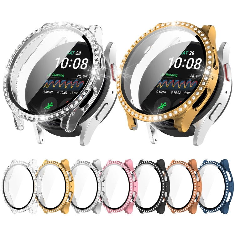 For Samsung Galaxy Watch 7 44mm Single Row Diamond PC + Tempered Film Integrated Watch Protective Case(Gold) - Watch Cases by buy2fix | Online Shopping UK | buy2fix