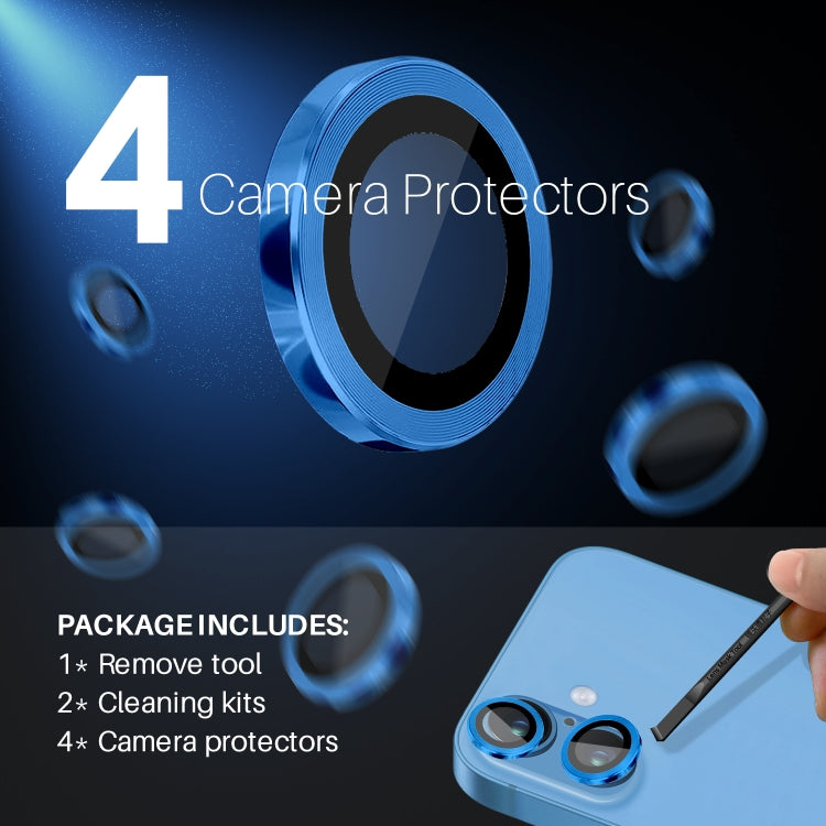 For iPhone 16 / 16 Plus NORTHJO 2 Sets 4pcs Camera Lens Protector Cover Metal Ring Film(Blue) - iPhone 16 Plus Tempered Glass by NORTHJO | Online Shopping UK | buy2fix