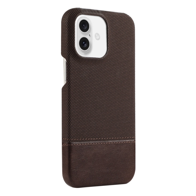 For iPhone 16 Plus Stitching Cloth PU Shockproof Phone Case(Dark Brown) - iPhone 16 Plus Cases by buy2fix | Online Shopping UK | buy2fix