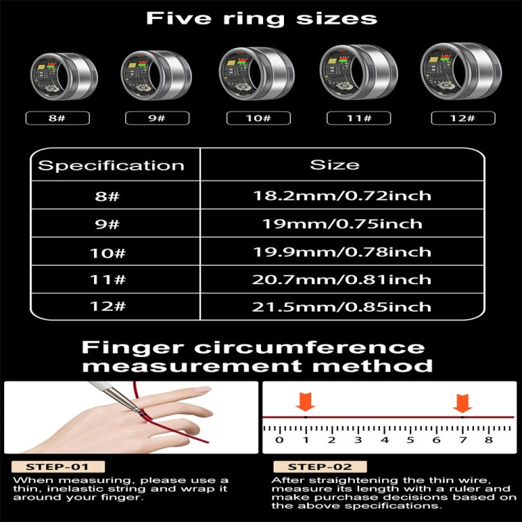 R18 SIZE 12 Smart Ring, Support Heart Rate / Blood Oxygen / Sleep / Multiple Sports Modes(Black) - Smart Rings / Smart Telephones by buy2fix | Online Shopping UK | buy2fix