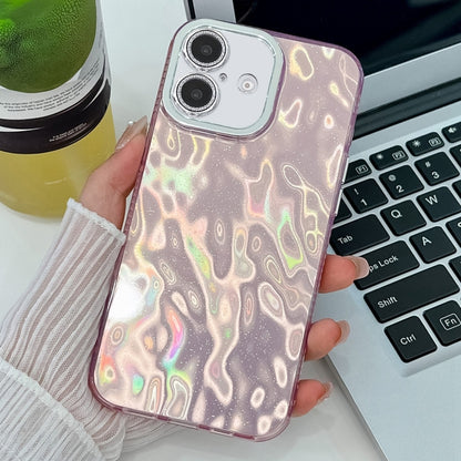 For iPhone 16 Plus Plating Glitter Texture TPU Phone Case with Lens Film(Pink Wrinkles) - iPhone 16 Plus Cases by buy2fix | Online Shopping UK | buy2fix