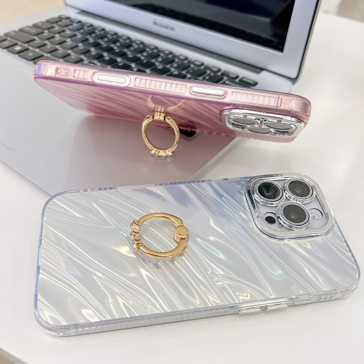 For iPhone 16 Pro Plating Glitter Texture Ring Holder TPU Phone Case with Lens Film(White Water Ripples) - iPhone 16 Pro Cases by buy2fix | Online Shopping UK | buy2fix