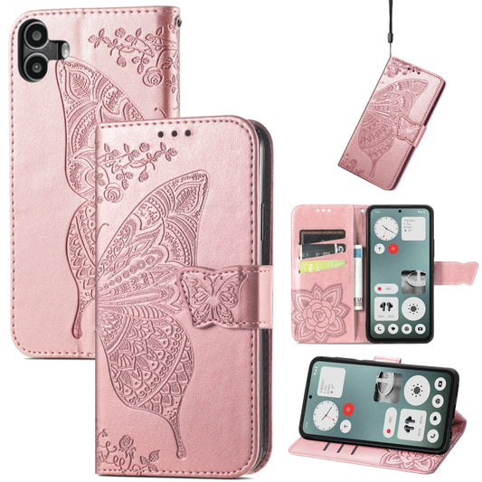 For Nothing CMF Phone 1 Butterfly Love Flower Embossed Leather Phone Case(Rose Gold) - More Brand by buy2fix | Online Shopping UK | buy2fix