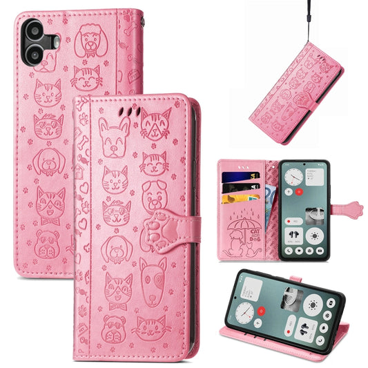 For Nothing CMF Phone 1 Cat and Dog Embossed Leather Phone Case(Pink) - More Brand by buy2fix | Online Shopping UK | buy2fix