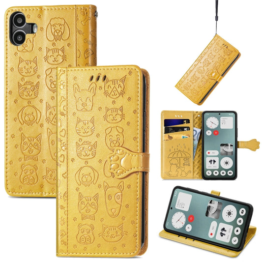 For Nothing CMF Phone 1 Cat and Dog Embossed Leather Phone Case(Yellow) - More Brand by buy2fix | Online Shopping UK | buy2fix