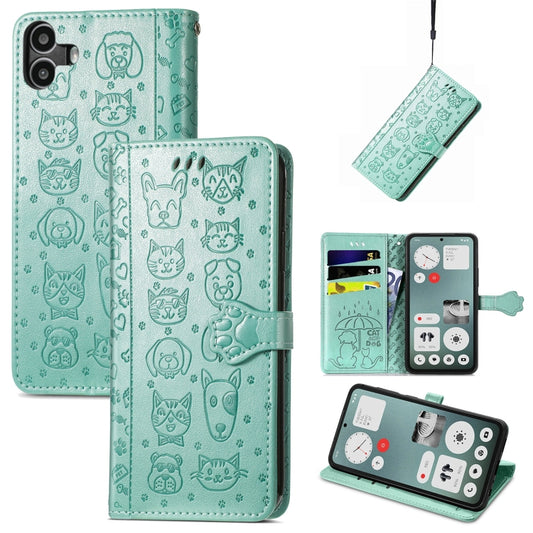 For Nothing CMF Phone 1 Cat and Dog Embossed Leather Phone Case(Green) - More Brand by buy2fix | Online Shopping UK | buy2fix