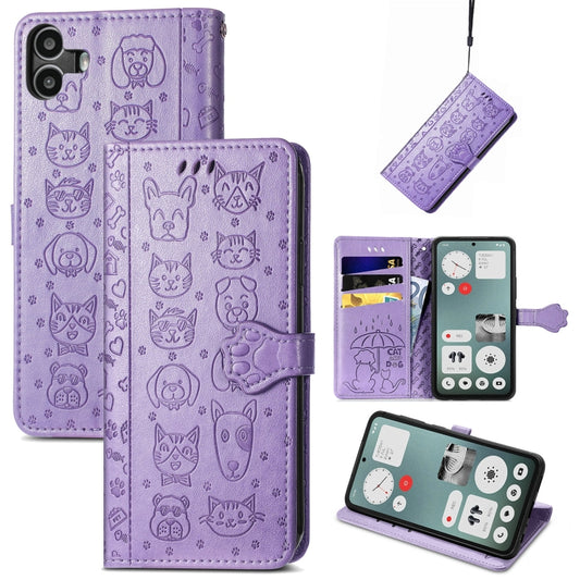 For Nothing CMF Phone 1 Cat and Dog Embossed Leather Phone Case(Purple) - More Brand by buy2fix | Online Shopping UK | buy2fix