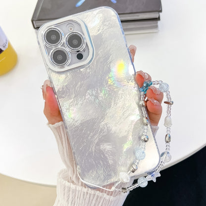 For iPhone 16 Pro Plating Glitter Texture Chain Wristband TPU Phone Case with Lens Film(White Tinfoil Texture) - iPhone 16 Pro Cases by buy2fix | Online Shopping UK | buy2fix