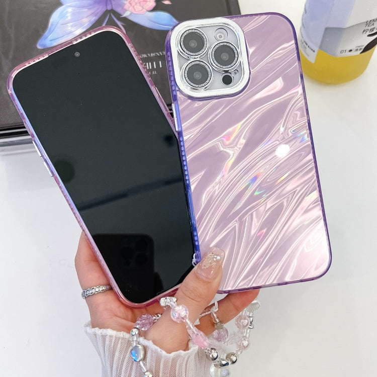 For iPhone 16 Pro Plating Glitter Texture Chain Wristband TPU Phone Case with Lens Film(White Feather Yarn) - iPhone 16 Pro Cases by buy2fix | Online Shopping UK | buy2fix