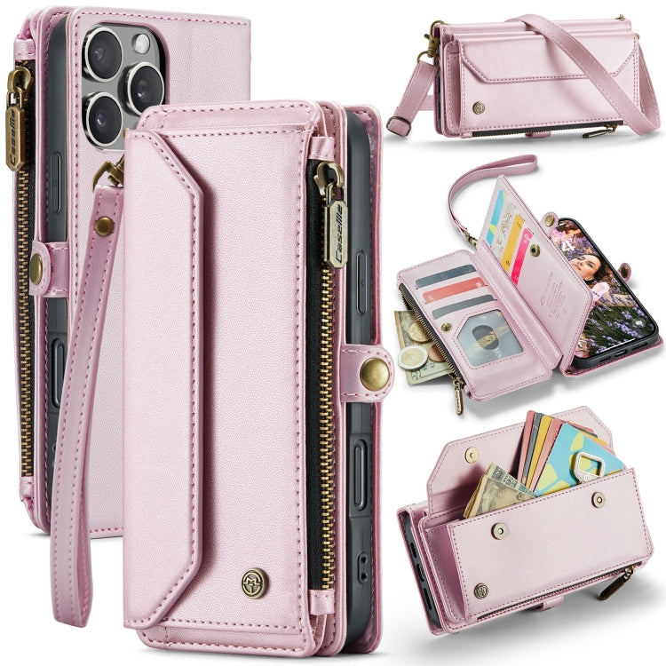 For iPhone 16 Pro Max CaseMe C36 Card Slots Zipper Wallet RFID Anti-theft Leather Phone Case(Pink) - iPhone 16 Pro Max Cases by CaseMe | Online Shopping UK | buy2fix