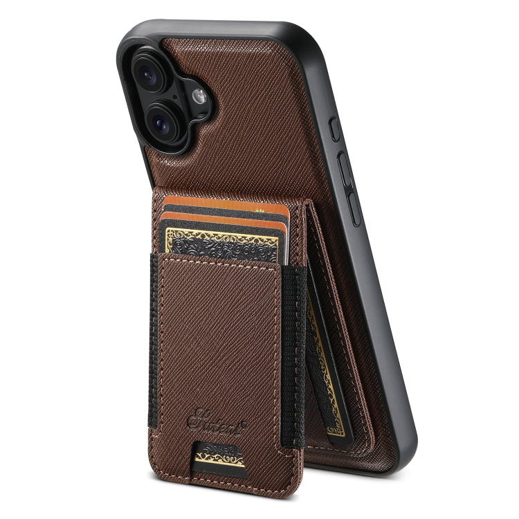 For iPhone 16 Suteni H17 Cross Grain Leather MagSafe Detachable Wallet Phone Case(Brown) - iPhone 16 Cases by Suteni | Online Shopping UK | buy2fix