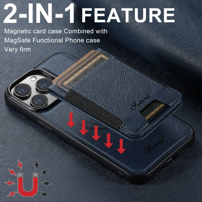 For iPhone 16 Suteni H17 Cross Grain Leather MagSafe Detachable Wallet Phone Case(Blue) - iPhone 16 Cases by Suteni | Online Shopping UK | buy2fix