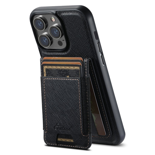 For iPhone 14 Pro Max Suteni H17 Cross Grain Leather MagSafe Detachable Wallet Phone Case(Black) - iPhone 14 Pro Max Cases by Suteni | Online Shopping UK | buy2fix