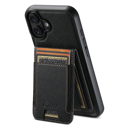 For iPhone 16 Plus Suteni H17 Cross Grain Leather MagSafe Detachable Wallet Phone Case(Black) - iPhone 16 Plus Cases by Suteni | Online Shopping UK | buy2fix